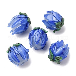 Handmade Lampwork Beads, Tulip, Blue, 13~14.5x13~15mm, Hole: 1.4mm