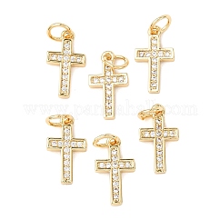 CZ Brass Micro Pave Cubic Zirconia Cross Charms, Golden, 14x8x2mm, Jump Ring: 7x0.8mm