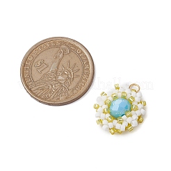 シードビーズ ビーズチャーム  花のペンダント  空色  18x17x7.5mm  穴：2.5mm&nbsp;PALLOY-MZ00273-02