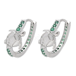 真鍮製キュービックジルコニアフープピアス  カメ  プラチナ  16.5x7.5x18.5mm&nbsp;EJEW-Q014-05P