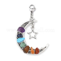 Wire Wrapped Chakra Synthetic & Natural Mixed Stone Chips & Alloy Moon/Star Pendant Decorations&nbsp;HJEW-JM01574-01