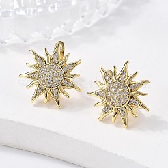 サンシェイプクリアキュービックジルコニアフープピアス  彼女のための真鍮のアクセサリー  カドミウムフリー＆鉛フリー  18KGP本金メッキ  15x3.5mm  ピン：0.8mm&nbsp;EJEW-C002-10G-RS