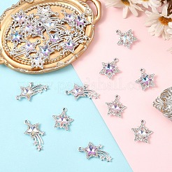 10個のガラスペンダント  合金のパーツと  プラチナ  スター  透明  30.5x16.5x5.5mm  穴：1.8mm  4個/カラー&nbsp;GLAA-YW0004-64B-01