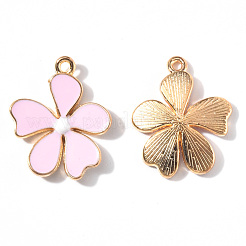 合金エナメルチャーム  花  ライトゴールド  ピンク  20x18x3mm  穴：1.4mm&nbsp;X-ENAM-R058-01C