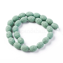 天然溶岩岩ビーズ連売り  染め  ライス  アクアマリン  15~15.5x11~11.5mm  穴：2mm  約27個/連  15.94インチ（40.5cm）&nbsp;G-F671-03B-16