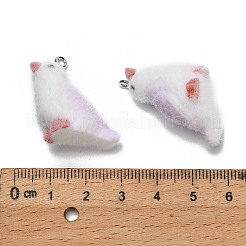 フロッキー不透明樹脂ペンダント  プラチナ鉄ループ付き  ひよこ  24.5x22x15mm  穴：2mm&nbsp;RESI-I335-01P-07