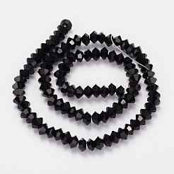 ファセット双円錐形ガラスビーズ連売り  ブラック  5x3mm  穴：1mm  約99個/連  11.8インチ&nbsp;GLAA-J083-A06