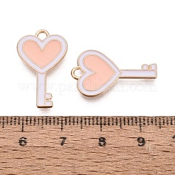 亜鉛合金エナメルペンダント  キー  ライトゴールド  ライトサーモン  23x13x1.5mm  穴：1.6mm&nbsp;ENAM-L018-004LG