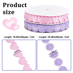 2ロール 2スタイル ハート＆フラワー ポリエステル レースリボン  ピンク  5/8~3/4インチ（16~18mm）  1ロール/スタイル&nbsp;OCOR-PH0004-66B