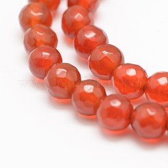 カット加工天然石瑪瑙ビーズ連売り  ラウンド  染め＆加熱  グレードA  レッド  8mm  穴：1mm  約47個/連  14インチ（35.6cm）&nbsp;G-F447-8mm-C13