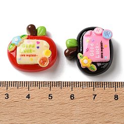 オペーク樹脂カボション  花と幸運のメモが付いたリンゴ  ミックスカラー  23x23.5x10mm&nbsp;RESI-K043-31
