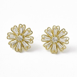 Clear Cubic Zironia Flower Stud Earrings&nbsp;EJEW-F294-07G