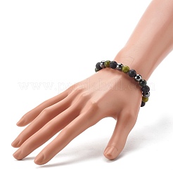 Natural Jade & Lava Rock & Synthetic Hematite Round Beaded Stretch Bracelet&nbsp;BJEW-JB06657-02