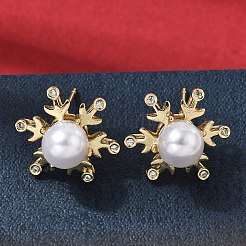 Brass Micro Pave Cubic Zirconia Stud Earring&nbsp;EJEW-H180-08G