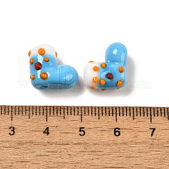 手作りのランプワークの凹凸のあるビーズ連売り  ブーツ  ライトブルー  12~13.5x12.5~14x9.5~10mm  穴：1.5mm  約25個/連  12.72''（32.3センチメートル）&nbsp;LAMP-U001-01G-1