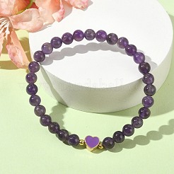 Natural Amethyst Round Beaded Stretch Bracelets&nbsp;BJEW-JB09881-01