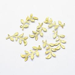 真鍮チャーム  鉛フリー＆カドミウムフリー＆ニッケルフリー  葉  生（メッキなし）  24x13x1.5mm  穴：1mm&nbsp;KK-E716-022C-RS