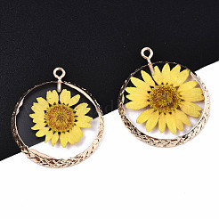 Transparent Clear Epoxy Resin & Dried Flower Pendants&nbsp;RESI-S383-076A-A02