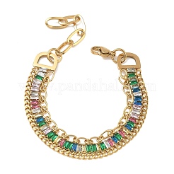 304 Stainless Steel & Glass Double Layers Chain Bracelets for Women&nbsp;BJEW-F540-10G
