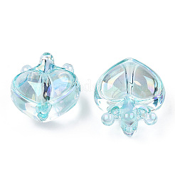 UVメッキ透明レインボー虹色アクリルビーズ  王冠とハート  ライトスカイブルー  24.5x21.5x14mm  穴：3mm&nbsp;OACR-T027-01-C02