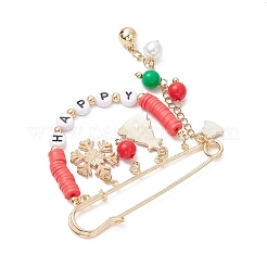 3Pcs 3 Colors Christmas Themed Alloy Enamel & Acrylic & Polymer Clay Pendant Brooches&nbsp;JEWB-TA00023