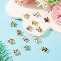 合金ガラスペンダント14個  蝶  ライトゴールド  多面カット  ミックスカラー  14.5x16x4mm  穴：2mm&nbsp;FIND-TADJ0001-08
