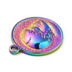 イオンプレーティング（IP）201ステンレスペンダント  頭蓋骨とフラットラウンド  虹色  23.5x20x3mm  穴：2.5mm&nbsp;STAS-H172-07M