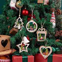 10Pcs 5 Style Wooden Ornaments&nbsp;WOOD-SZ0004-04