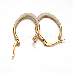 楕円形 304 ステンレススチール エナメル フープ イヤリング  ゴールドカラー  30x20x2mm  ピン：1x0.8mm&nbsp;EJEW-L139-12G