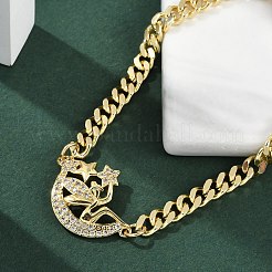 真鍮マイクロペーブクリアキュービックジルコニアリンクブレスレット  女性用キューバチェーンジュエリー  18KGP本金メッキ  花  7-3/8インチ（18.7cm）  ペンダント：30x20x4mm&nbsp;BJEW-M050-05G-02