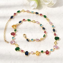 Brass Pave Colorful Cubic Zirconia Geometric Link Chain Necklaces&nbsp;NJEW-C111-03B