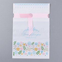 プラスチック製のベーキングバッグ  巾着袋  クリスマスの結婚披露宴の誕生日の婚約の休日の好意のために  長方形  ホワイト  草の模様  22.3x15.1cm  約45~50個/袋&nbsp;ABAG-O003-14