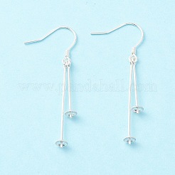 925スターリングシルバーピアスフック  ダブルペグベイル付き  片穴パーツ用  銀  42.5x4mm  22ゲージ  ピン：0.6mmおよび0.7mm（片穴ビード用）&nbsp;STER-P047-05S