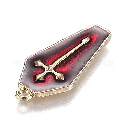 ハロウィンテーマアロイエナメルペンダント  十字架のついた赤い棺  ライトゴールド  26.5x11x3mm  穴：1.6~2mm&nbsp;ENAM-J649-14LG-02