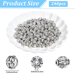 チベットスタイルの合金ビーズ240個。  鉛フリー＆カドミウムフリー  ラウンド  アンティークシルバー  6mm  穴：1.5mm&nbsp;FIND-PA0001-45