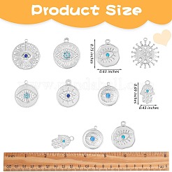16個8スタイルアイテーマ304ステンレススチールラインストーンペンダント  hamsa hand/hand of miriam & flat round  ステンレス鋼色  17.5~23x11~21x2~3mm  穴：1.4~2mm  2個/スタイル&nbsp;STAS-SZ0002-85P