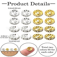 120Pcs 2 Colors Alloy Rhinestone Spacer Beads&nbsp;ALRI-YW0001-23