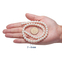 天然養殖淡水パールビーズ連売り  ラウンド  桃パフ  7~8mm  穴：0.8mm  約60個/連  15.75インチ&nbsp;PEAR-E002-25-01