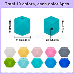 60色の食品グレードの環境に優しいシリコンビーズ10個。  多面カットキューブ  ミックスカラー  14x14x14mm  穴：2mm  6個/カラー&nbsp;SIL-SP0001-05