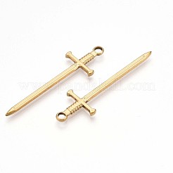 イオンプレーティング（IP）304ステンレスペンダント  剣のチャーム  18KGP本金メッキ  45x13.5x2mm  穴：2.5mm.&nbsp;X-STAS-N098-135LG