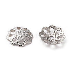 変色しない304ステンレススチール製ファンシービーズキャップ  マルチ花弁花  ステンレス鋼色  7.5x1.2mm  穴：1mm&nbsp;STAS-H124-12P