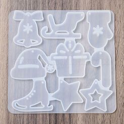 Diyシリコーンペンダント型  レジン型  UVレジン用  エポキシ樹脂ジュエリー作り  ホワイト  クリスマスのために  混合図形  115x112.5x5mm  穴：2mm  内径：27~40.5x24~46x4.5~5mm&nbsp;LS-DIY-A051-06C
