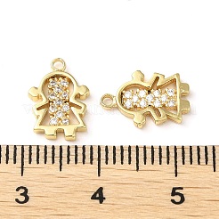 真鍮製マイクロパヴェキュービックジルコニアペンダント  少女のチャーム  18KGP本金メッキ  12x8x1.5mm  穴：1.2mm&nbsp;KK-F862-07G