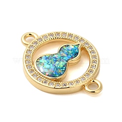 Rack Plating Brass Micro Pave Clear Cubic Zirconia Ring with Gourd Connector Charms&nbsp;KK-K385-113G