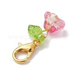 6 個の花と葉のアクリルペンダント装飾  合金製カニカン付き  ゴールドカラー  24mm&nbsp;HJEW-JM01364-01