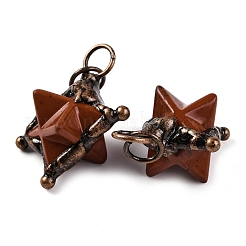 天然レッドジャスパー マカバ スターペンダント  真鍮製の星型チャーム（丸カン付き）  赤銅鉱  36x30x24mm  穴：7mm&nbsp;G-C144-01R-04