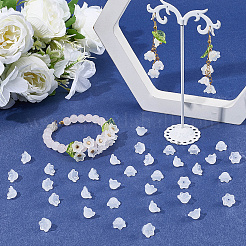 透明スプレー塗装ガラスビーズキャップ150個  花  ホワイト  7x11.5x11.5mm  穴：1.2mm&nbsp;GLAA-SC0002-76