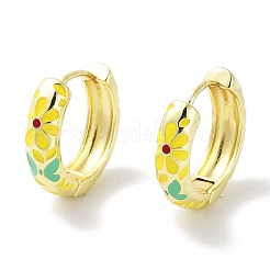 Real 18K Gold Plated Brass Enamel Flower Print Hoop Earrings for Women&nbsp;EJEW-L269-115G