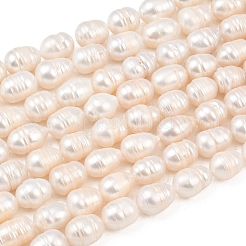 天然養殖淡水パールビーズ連売り  ライス  グレードA  パパイヤホイップ  9~10mm  穴：0.6mm  約27~33個/連  13.58~14.37''（34.5~36.5センチメートル）&nbsp;PEAR-F020-22B
