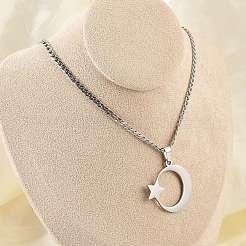 201 Stainless Steel Crescent Moon Star Pendant Twisted Chain Necklaces&nbsp;NJEW-S387-07P